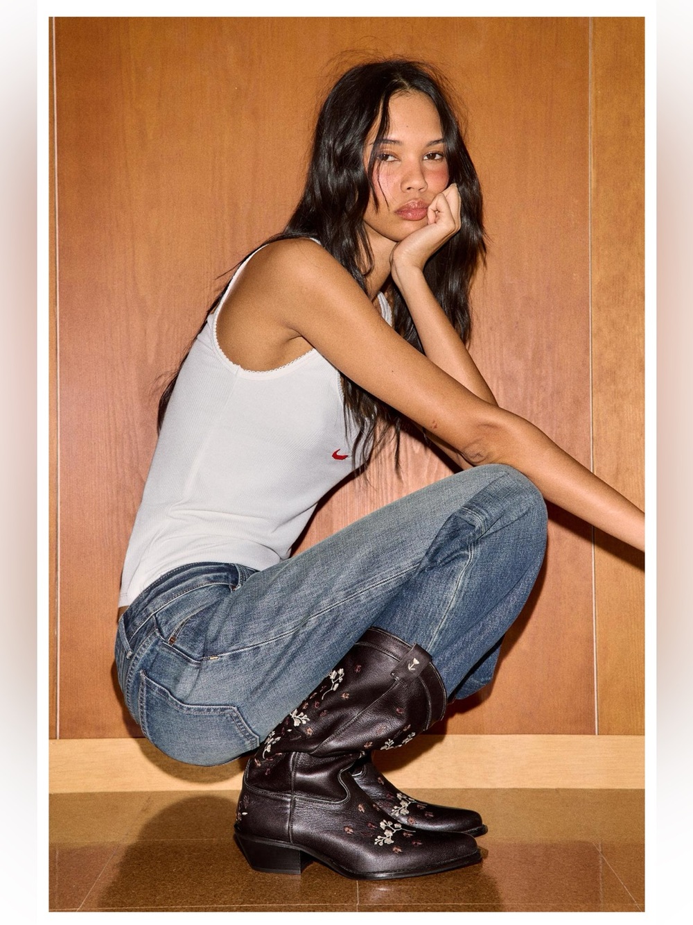 ZARA LEATHER EMBROIDERED COWBOY BOOTS